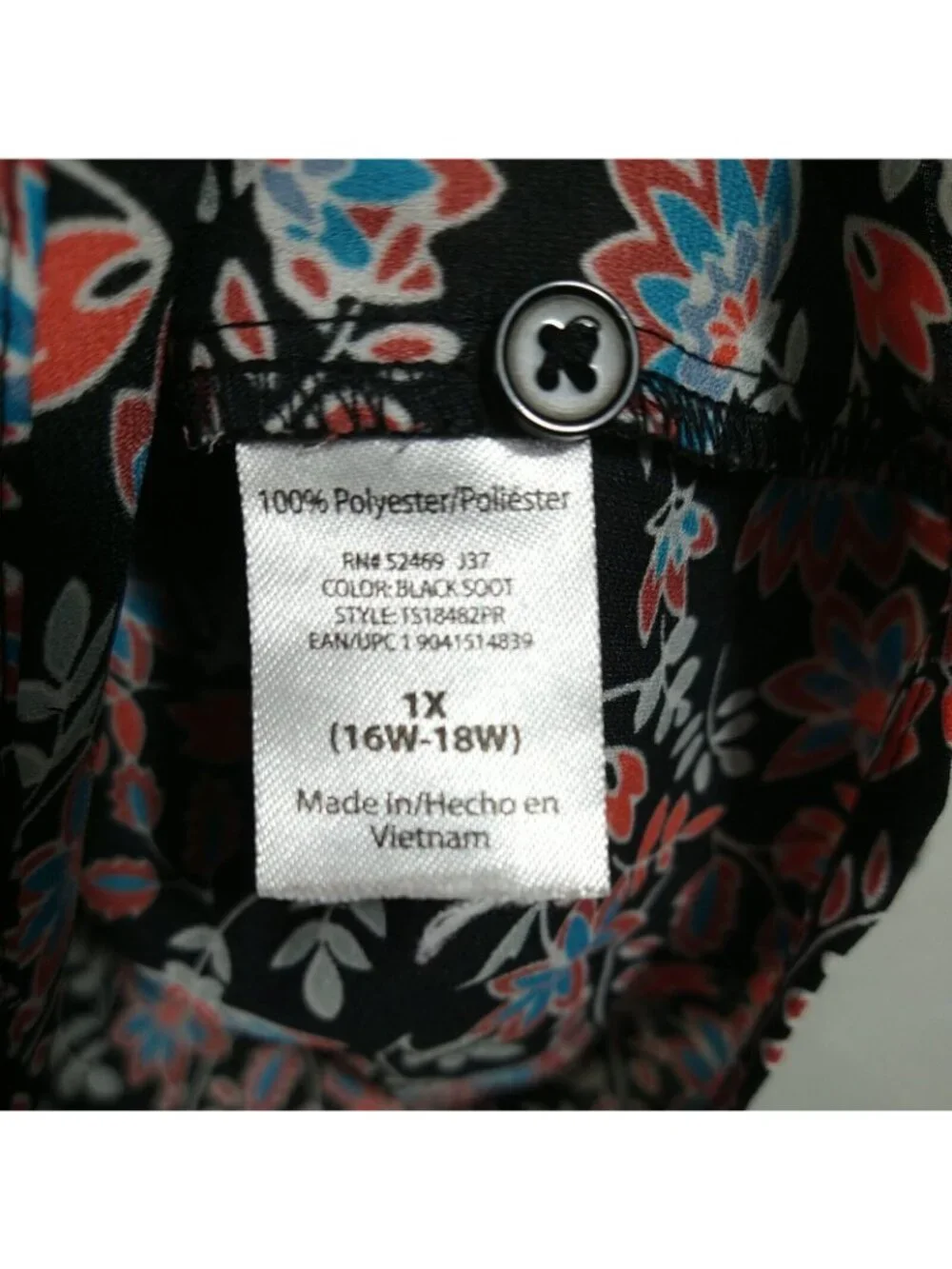 Terra and Sky Button Up Top Blouse Pintuck Tie Back Women Size 1X 16W 18W Black